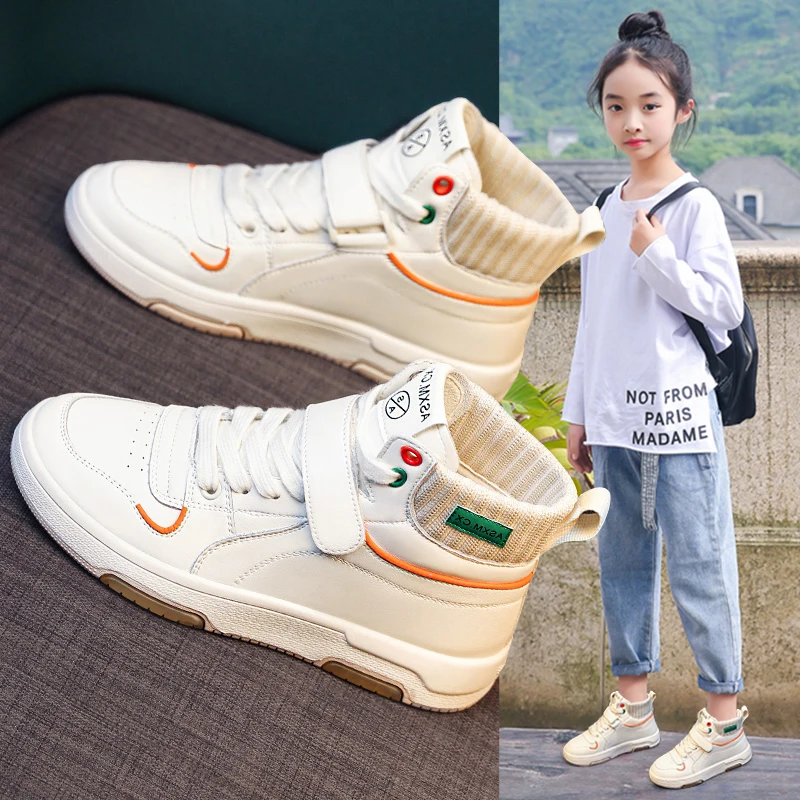 New 2022 Leather High Top Board Shoesgirls' Casual Shoeswarm Shoes Spring and Autumn Children's Shoes Non Slip Shoes