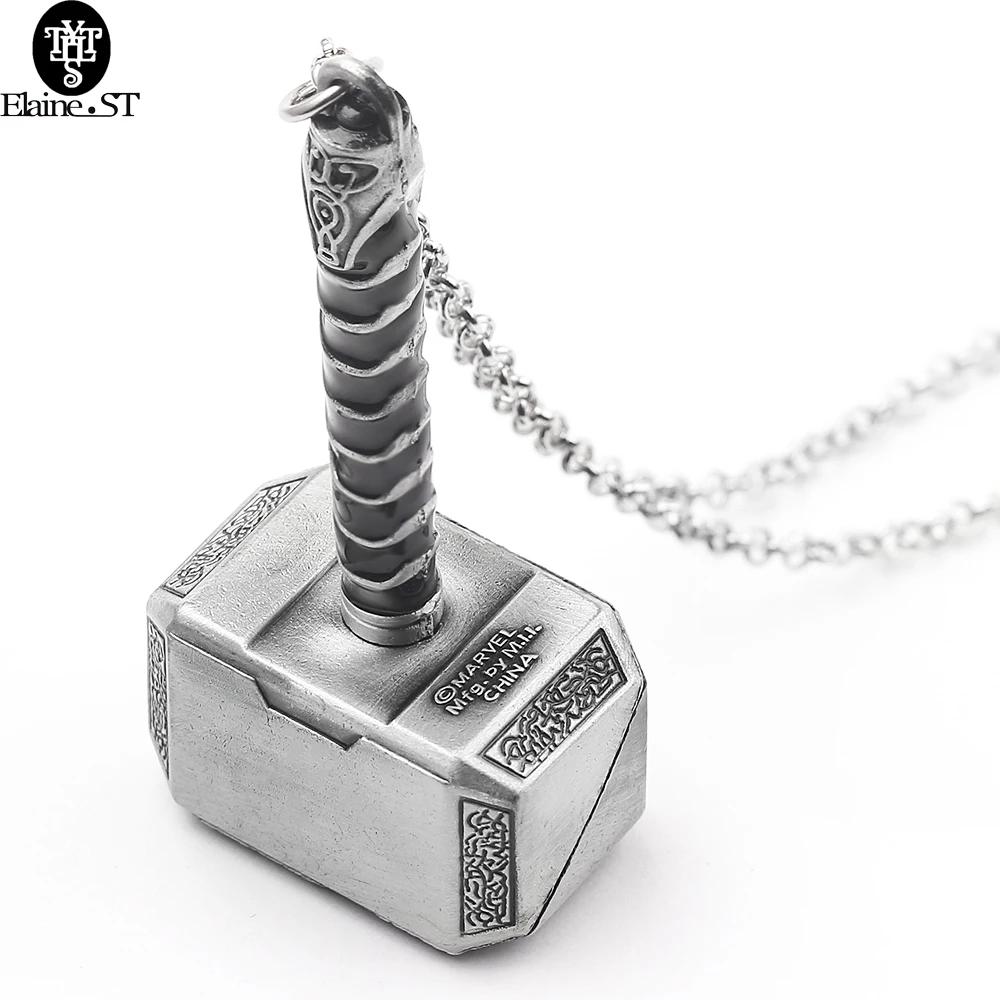 Marvel Thor's Hammer Necklace Avengers Alliance Weapon Pendant Retro Viking Odin Film Television 1:1 Prop Jewelry