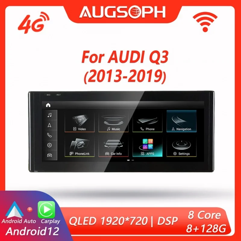 

Автомобильный радиоприемник Android 12 для Audi Q3 2013-2019, 12,3 дюймов, QLED 8-ядерный мультимедийный стерео плеер с 4G Carplay и автоматической GPS-навигацией.