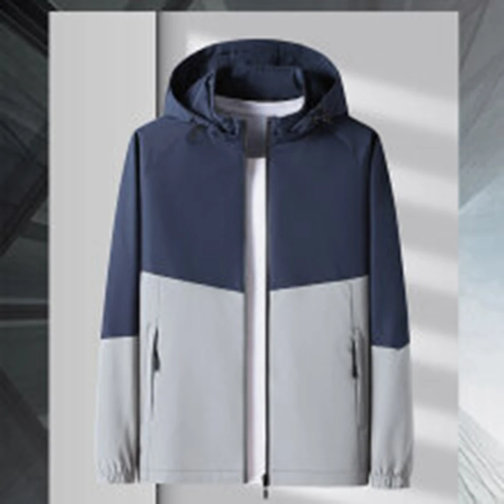 

KOODAO Jackets for Men Hooded Coat Thin Hiking Windbreake Polyester for Spring and Autumn,Green/Blue