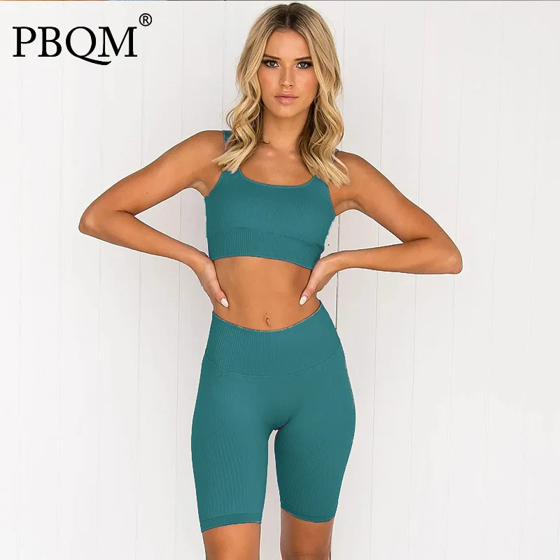 

PBQM Fast Dry Running Seamless High Elastic Sports Shorts Gym Workout Women Ropa Yoga Clothes Set Bra Sport Leggings Suit Pant