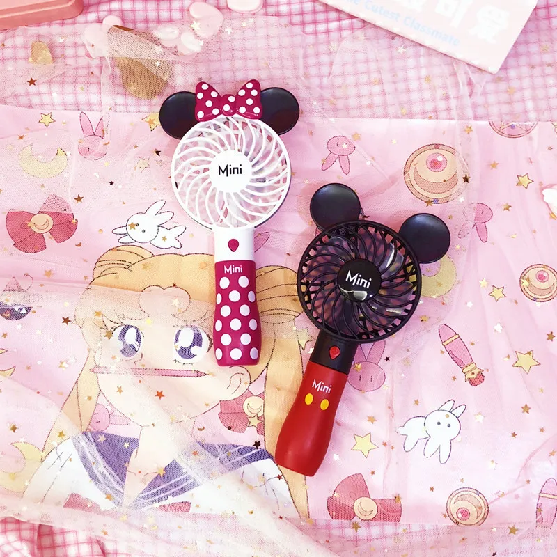 

Disney Mickey Usb Fan Air Cooler Minnie Outdoor Portable Cartoon Kawaii Travel Mini Handheld Lithium Battery Rechargeable Toys