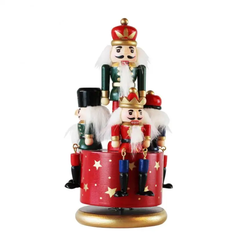

23cm Wooden Nutcracker Soldier Music Box Rotating Music Box Christmas Decoration Home Wooden Music Box Christmas Gift
