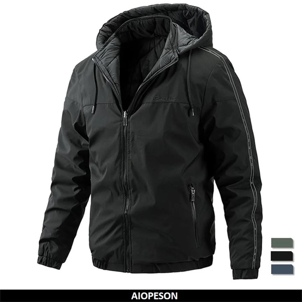 

AIOPESON Double Face Spliced Men Parkas Casual Hat Detachable Warm Outdoor Sports Jacket Male Winter Coats for Men Clothing