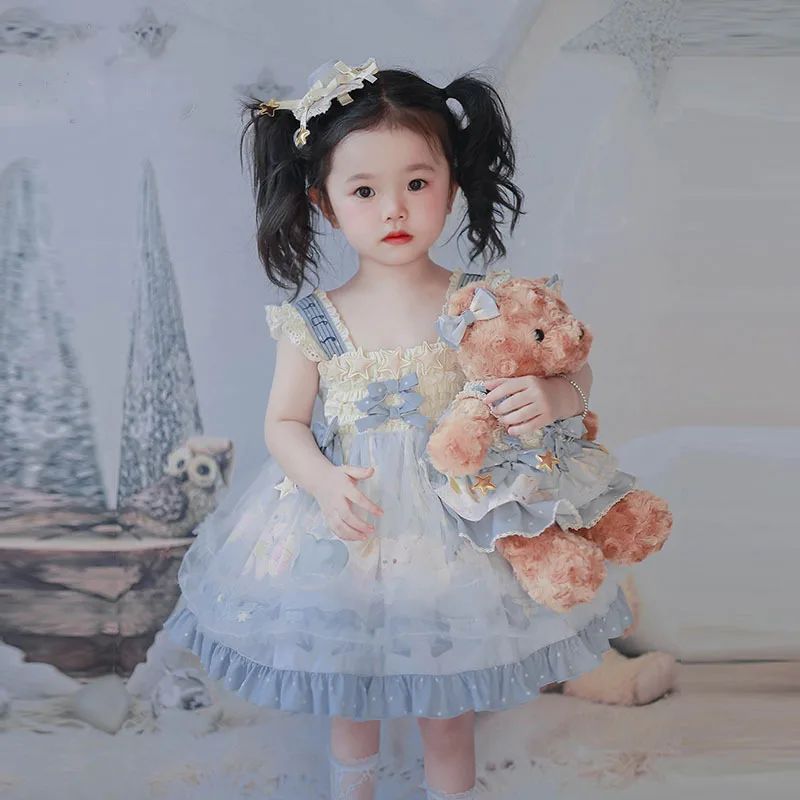 

Платья для девочек с испанским мультяшным принтом, детская принцесса, яркая Одежда для младенцев на день рождения, платье для детского крещ...