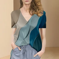2022 new design sense niche v neck shirt womens summer short sleeved shirt color matching french high end tops t shirt
