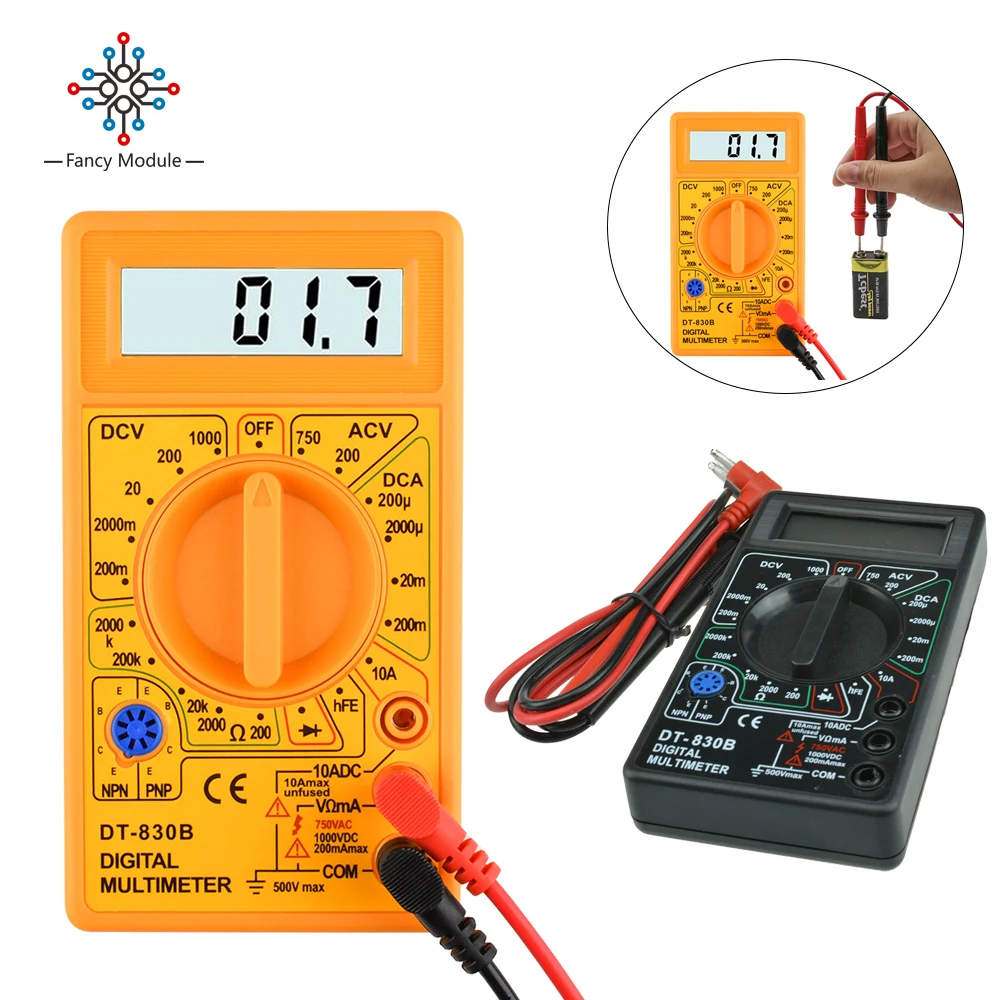 

DT830B Digital Multimeter 1999 Count AC DC 750/1000V LCD Mini Meter Voltmeter Ammeter for Ohm Voltage Current Testing with Probe