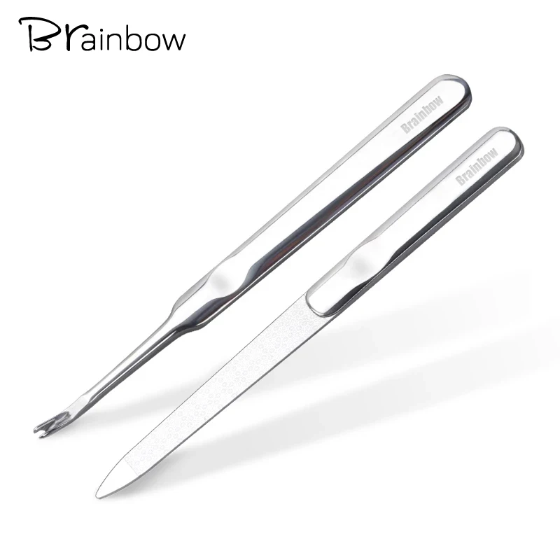 

Brainbow 2 шт./упак. для ухода за ногтями Маникюрный Профессиональный Нержавеющая сталь кутикулы толкатель для удаления омертвевшей кожи ногтей cо шлифовальными буферными резцами, шлифования