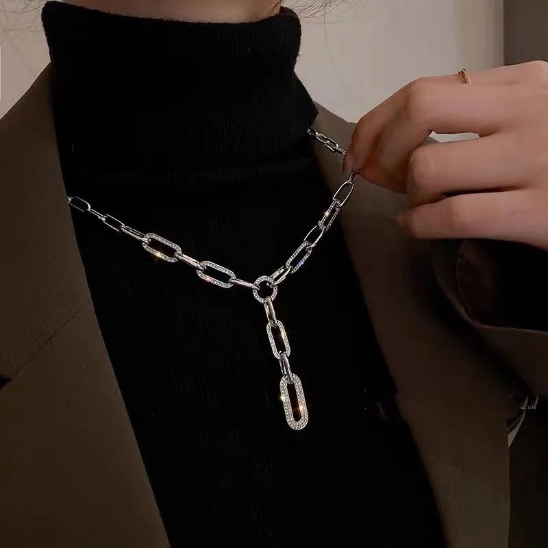 

Gothic Sparkling Silver Color Crystal Collar Chain Choker Necklace for Women Party Bling Rhinestone Hip Hop Charm Jewelry Gifts