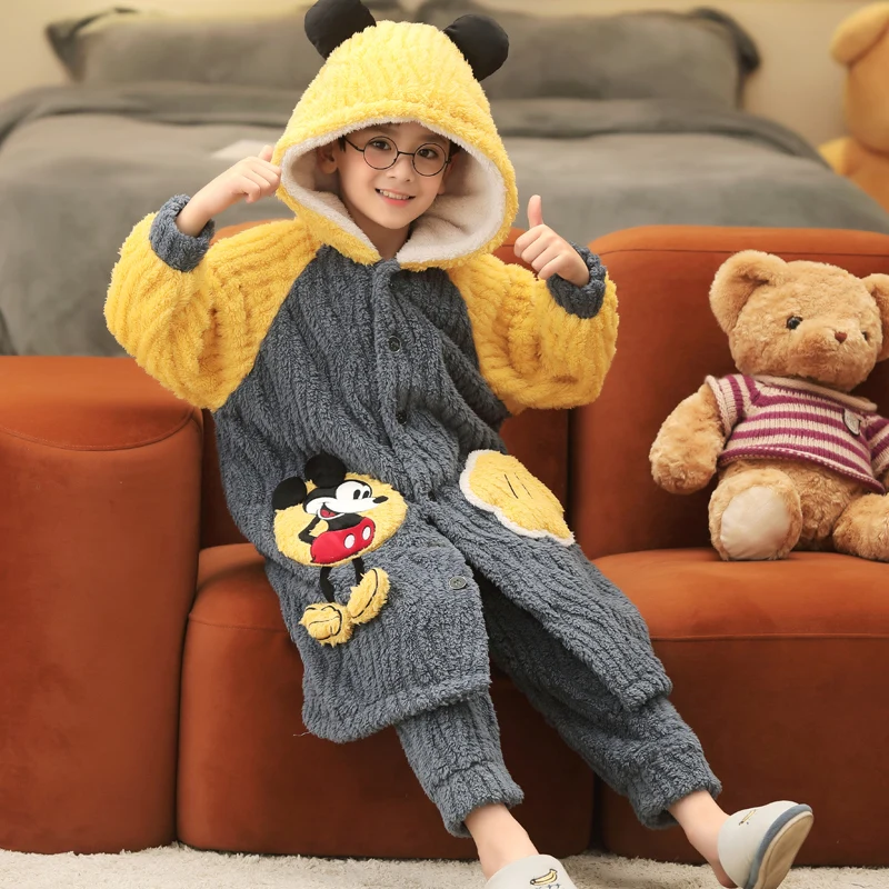 

Disney Warm Flannel Children Plush Pajamas 2022 Winter Sleepwear Boys Loungewear Coral Fleece Kids Pijamas Homewear Pyjama Set