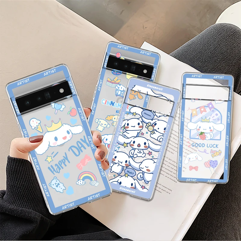 

Cute Cinnamoroll Cartoon For Google Pixel 8 7 6 Pro 6a 5 5a 4 4a XL 5G Transparent Soft Phone Case Shockproof Cover