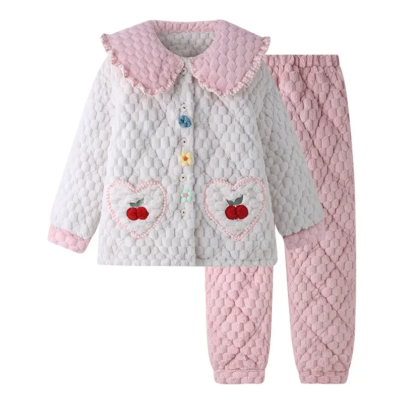 Женский осенне-зимний пижамный комплект из кораллового бархата трехслойная