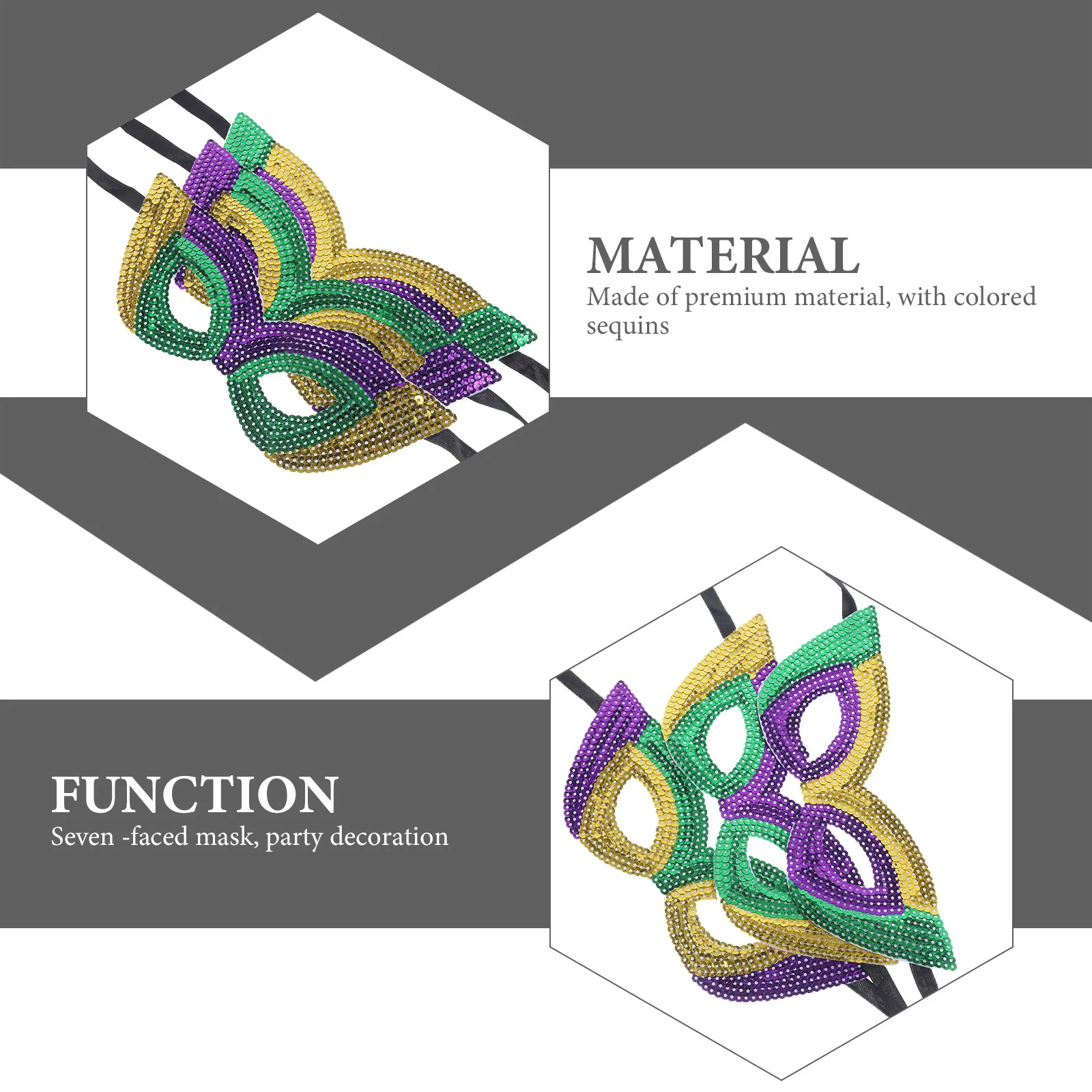 6 Pcs Carnival Mask Halloween Masquerade Ball Party Mardi Gras Props Cosplay Sequins Decorative Miss