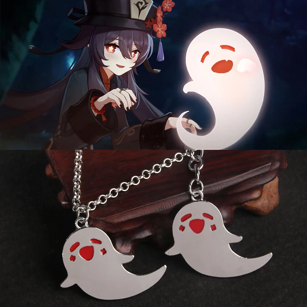 

Genshin Impact Pendant Necklace Hu Tao Game Cute Ghost Earrings Fashion Cartoon Anime 2022 New Jewelry Sets For Women Gift