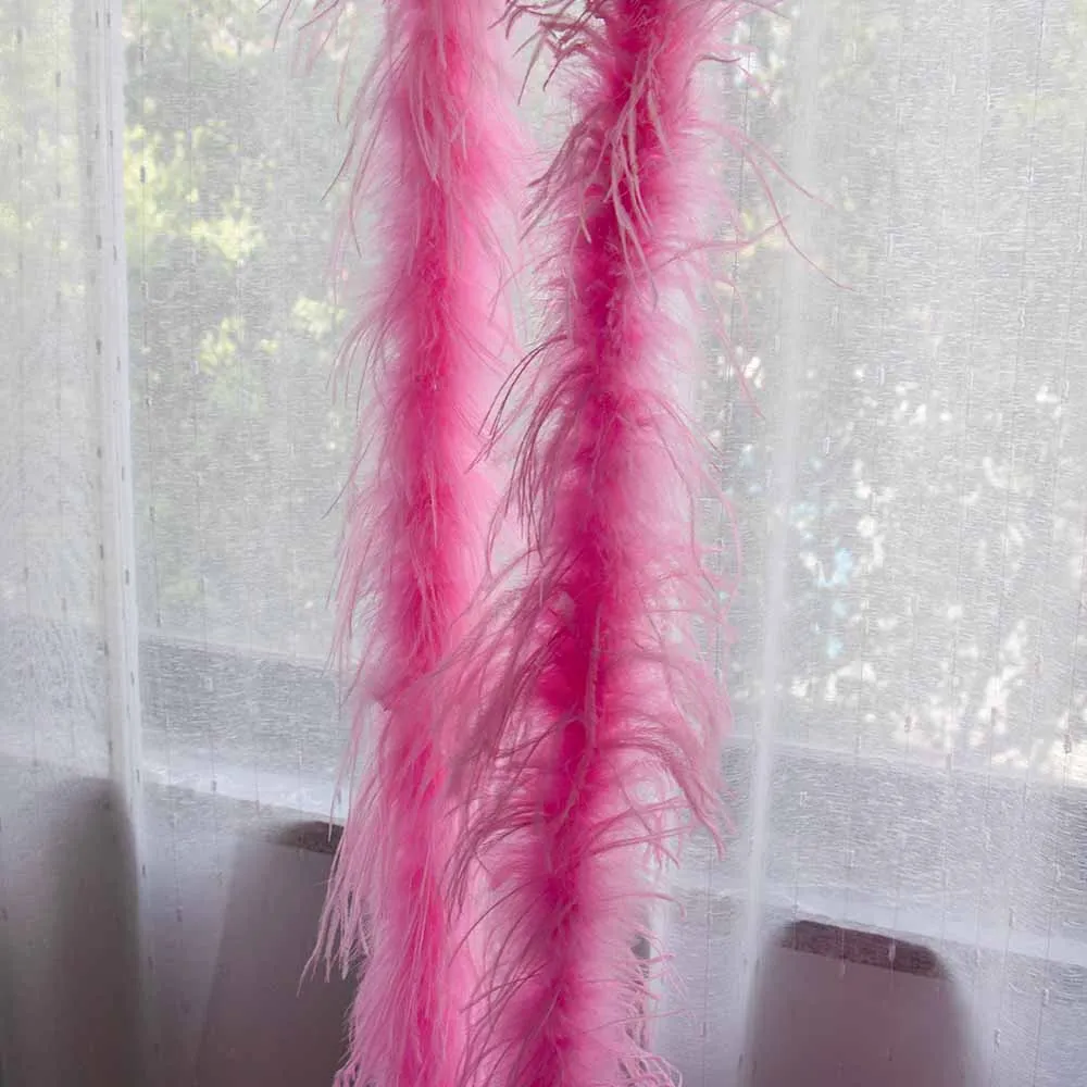 

2METER Pink Ostrich Feathers Boa 1PLY Shawl Dress Skirt Costume Cape Handicraft Dancer Party Decoration Plumes Plumas Trims