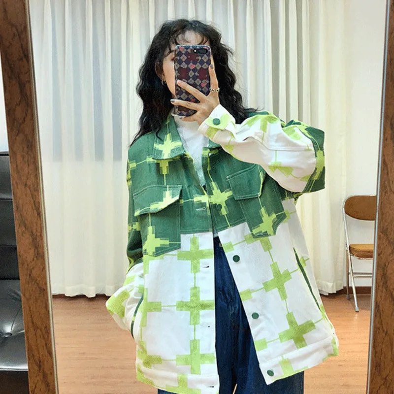 

Women Panelled Tie Dye Cargo Jackets Long Sleeve Vintage Fashion Chic Coats Female New Loose College Style Outerwear Wild 2022