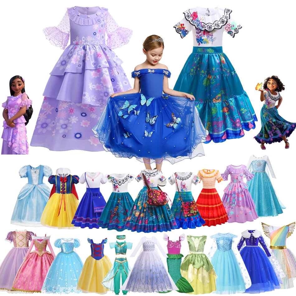 Encanto Mirabel Isabela Dolores Girl Princess Dress Frozen Anna Elsa Cosplay Costume Aurora Cinderella Birthday Party Vestidos