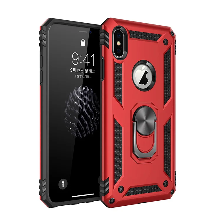 

Rugged Armor Phone Case For iPhone X XR XS 11 12 13 Mini Pro Max 6 6S 7 8 Plus Finger Magnetic Ring Hard Holder Shockproof Cover
