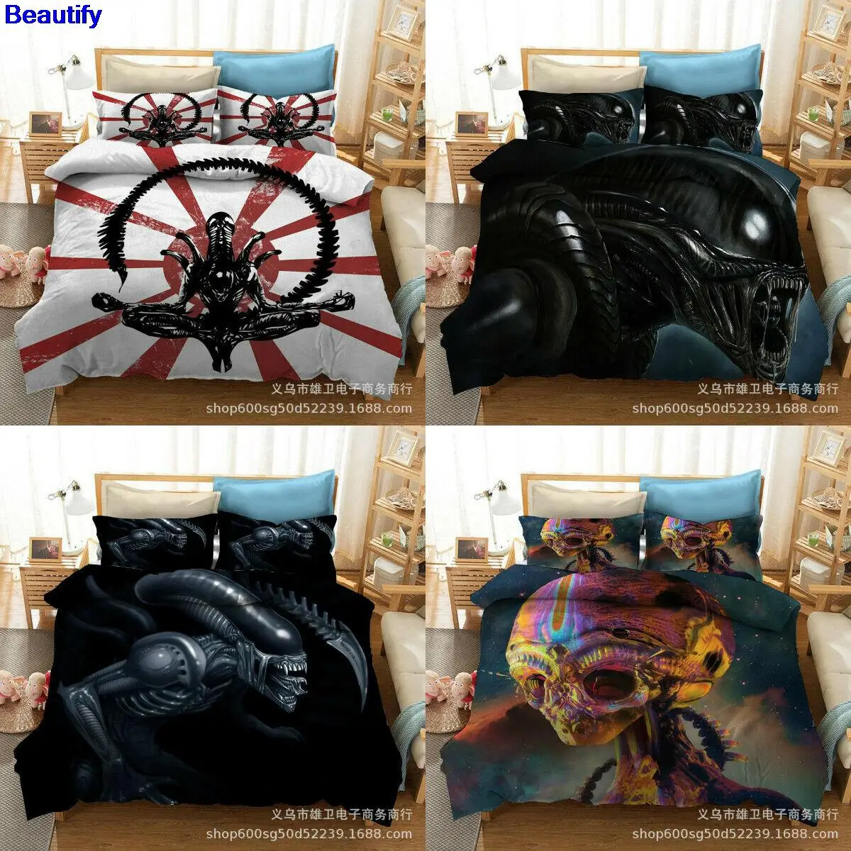

Beautify Alien vs. Predator Duvet Cover Pillowcase Printed Bedding Set 2/3 Pcs Double Full Queen King Size Quilt Cover Home