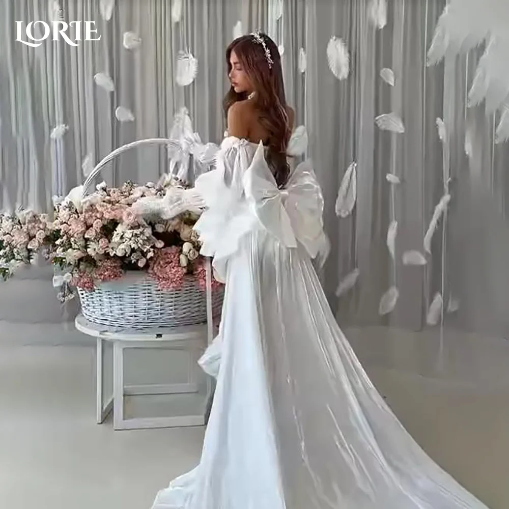 Фото Коктейльные платья LORIE с бантом, мини-платья Hi-Lo, сексуальные вечерние платья с открытыми плечами и пышными рукавами, блестящие платья принцессы, клубные платья, индивидуальный пошив №1