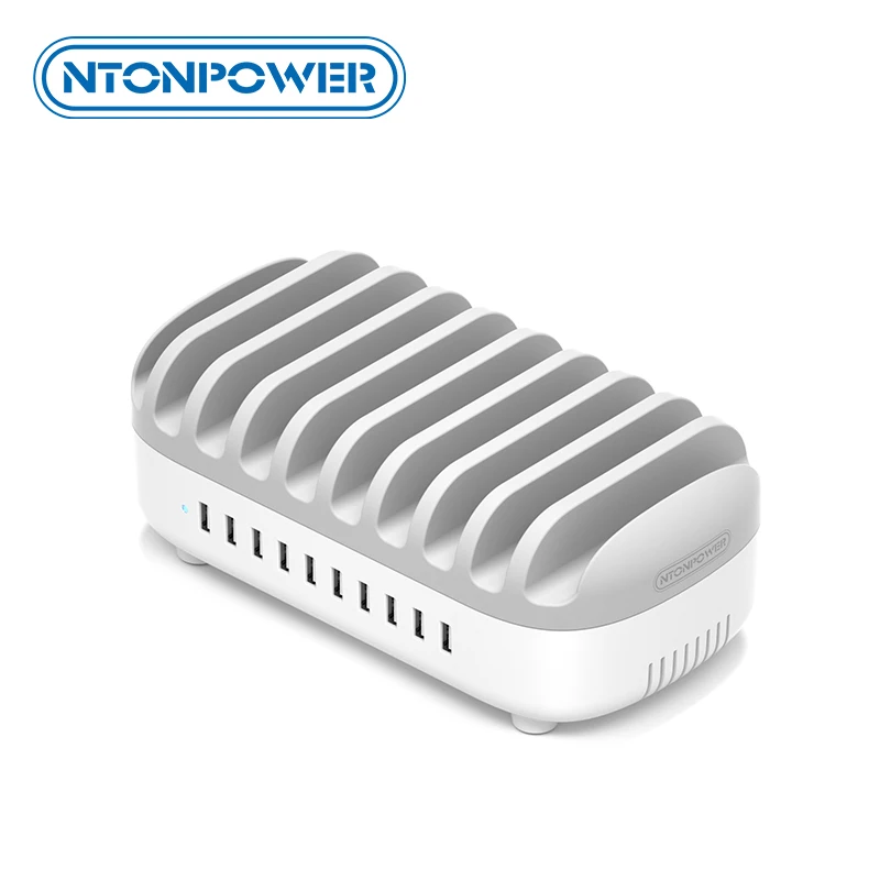 NTONPOWER Desktop Multi USB Charging Station Dock with Phone Holder Organizer 10 Ports 2.4A Fast Charging for iPad/iPhone/Xiaomi