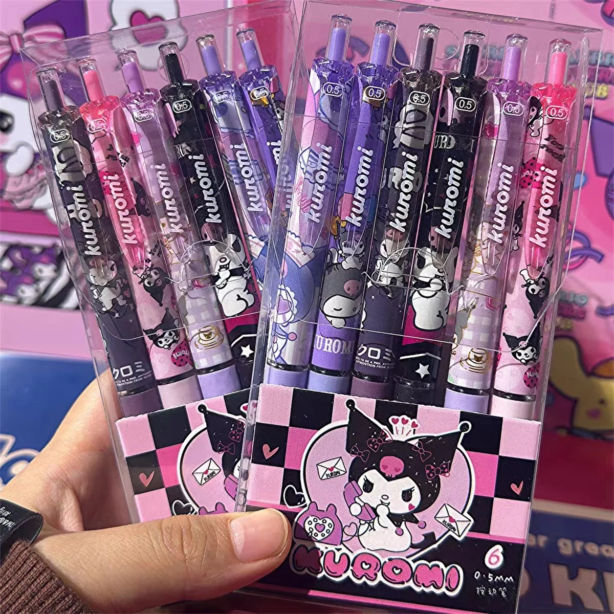 

6pcs Sanrio Kawaii Roller Ball Pen Stationery Anime My Melody Hello Kitty Ins Black 0.5MM Children School Birthday Girl Gifts