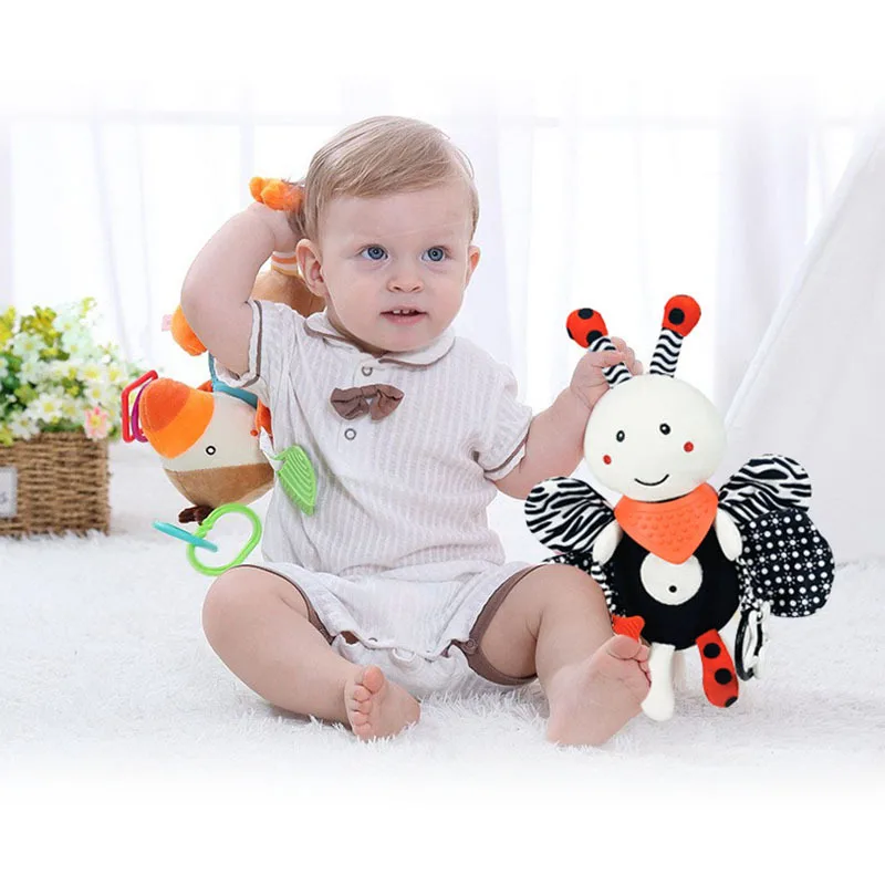

Baby Cartoon Animal Plush Strollers Pendant Rattle with Teether Sound Paper Cute Doll Newborn Appease Toy Bed Hanging Toys