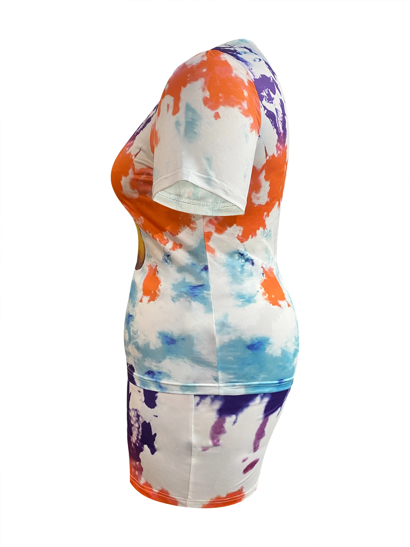 Plus Size Женский Базовый Короткий Комплект С Приталенным Топом И Шортами Принтом