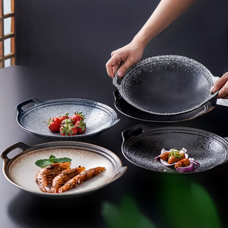 

FANCITY Japanese-style pasta plate ceramic creative binaural plate household vegetable plate tableware fruit salad plate large p