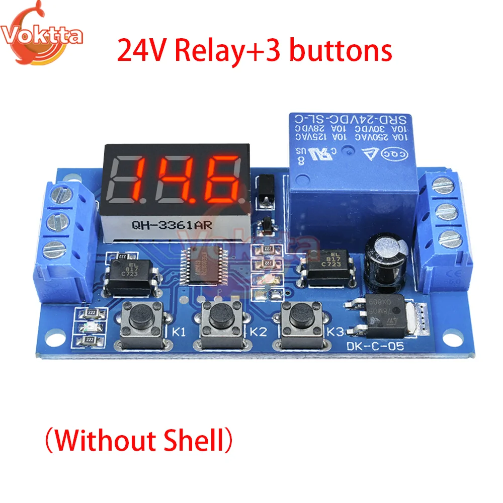 

Реле задержки времени 12 В 24 В, светодиодный триггерный цикл, таймер задержки, 3 кнопки, модуль управления синхронизацией печатной платы с зуммером