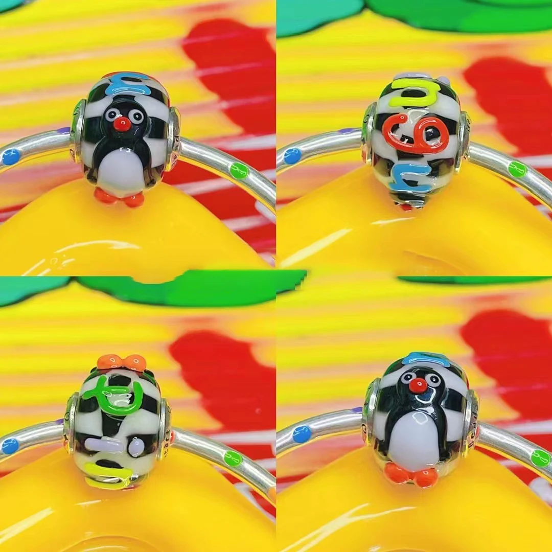 

Женские серебряные бусины в форме пингвина, стеклянные бусины-талисманы с пробкой, бусины-талисманы для браслетов Pandora, европейские ювелирные изделия