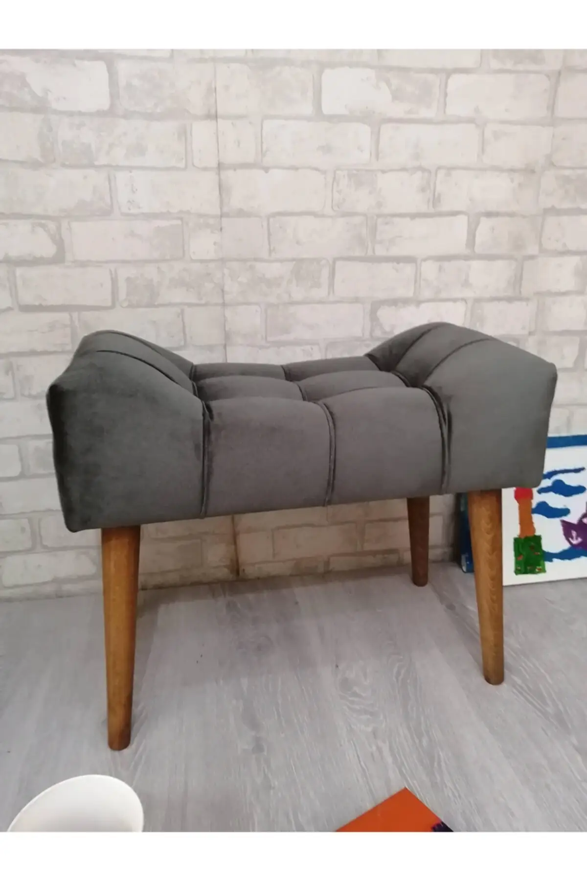 

Modern Retro Wooden Leg Handmade Foorest Pofidic Pouf Bench Sofa Chair Foorest Pouf Sofa Bedroom Kids Room Decor