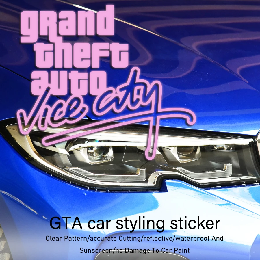 

Gta Vice City Logo Car Stickers Windshield Decorative Pink Decals Personality Text English Stickers R Star Game Car Stickers Fo