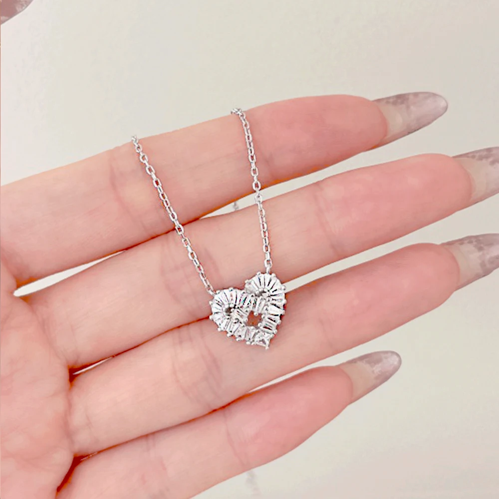 Настоящее серебро S925 ожерелье в форме сердца женское блестящее полое с подвеской