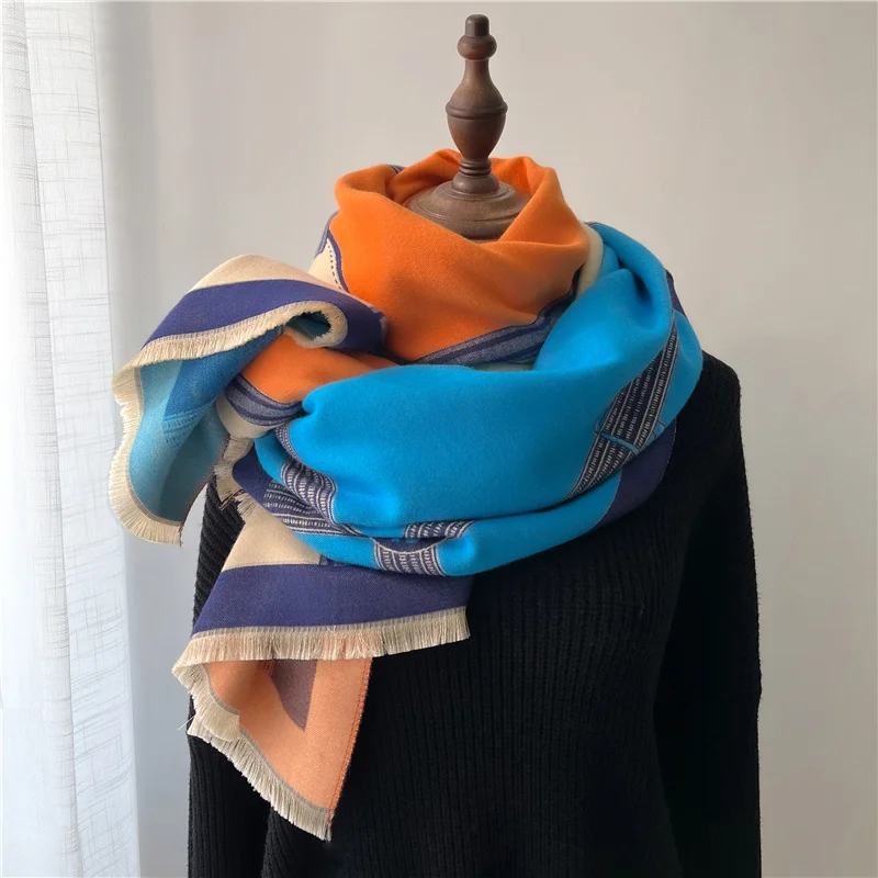 Модный женский шарф, зимние кашемировые толстые женские шарфы, Осенние вязаные теплые шали и палантины, Роскошное Одеяло из пашмины