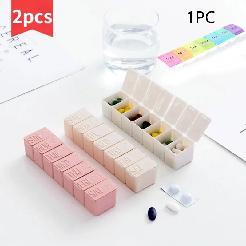 

2Pcs/Set Travel Pill Box Weekly Medicine Storage Organizer Container Drug Tablet Dispenser Independent Lattice Pill Case