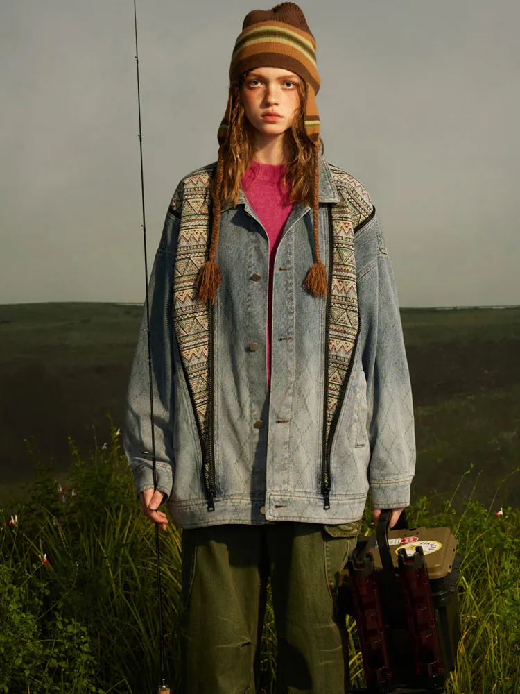 Женская джинсовая куртка в стиле пэчворк повседневная однотонная Свободная с