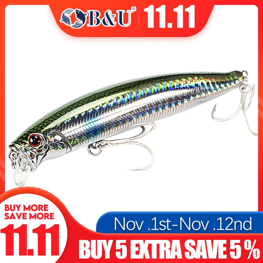 

B&U 105mm 18g Fishing Hard Lure Floating Minnow Wobblers Saltwater Black Bass Seabass Pike Long Casting Hard Baits Sea fishing