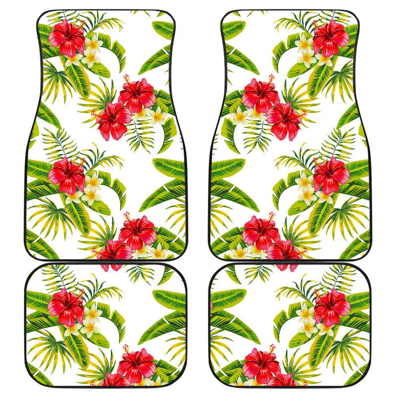 

Aloha Hibiscus Tropical Pattern Print Front and Back Car Floor Mats Heavy Carpet Front and Rear Full Set 4PCs Pack