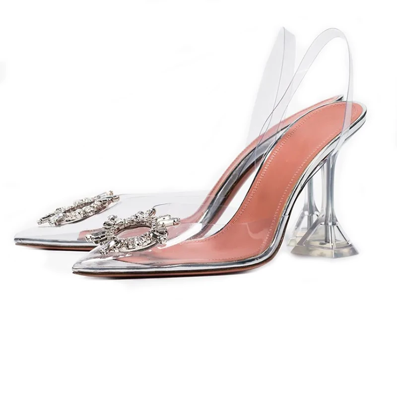 

Женские блестящие прозрачные туфли-лодочки с острым носком и стразами, туфли-лодочки с ремешком на щиколотке, 2022