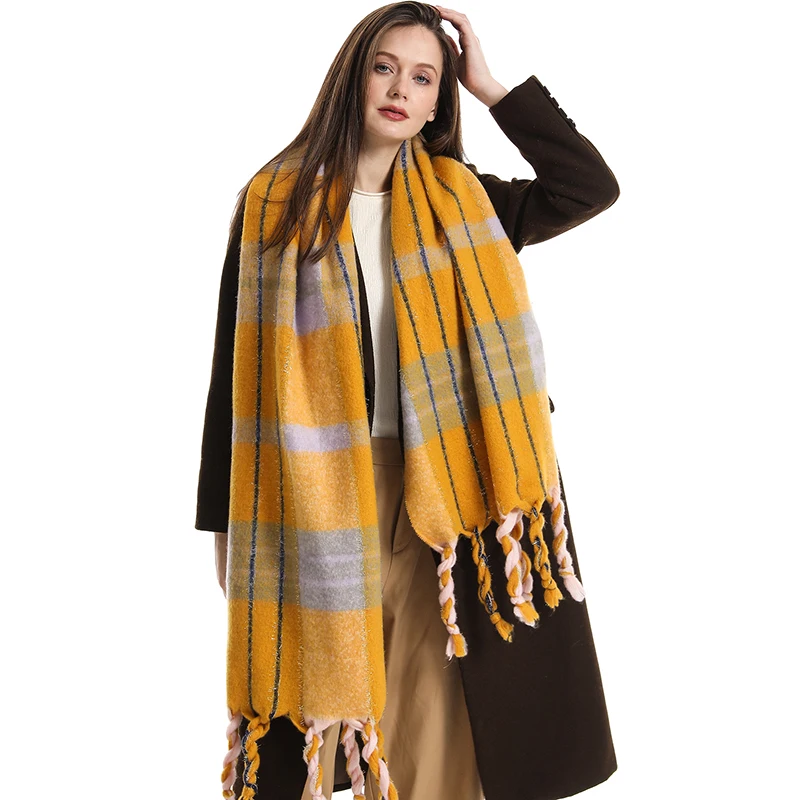 2023 Модный женский кашемировый клетчатый шарф, большая шаль, толстая зимняя теплая мягкая Женская Длинная кисточка, роскошные шарфы из пашмины 2023 Модный женский кашемировый клетчатый шарф, большая шаль, толстая зимняя теплая мягкая Женская Длинная кисточка, роскошные шарфы из пашмины