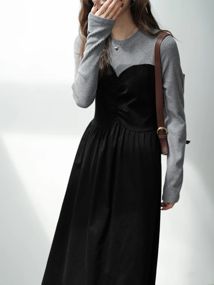 Oversized Slim Fake Two-piece Autumn Winter Dress Women's Clothing New 2023 Spring Autumn Dress jp872