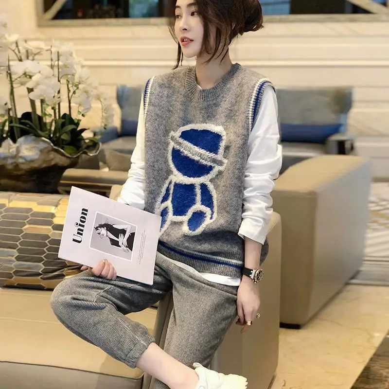 Женская куртка жилет весенние леггинсы с медведями вязаный для женщин Свободный