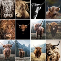 diamond painting scottish highland cattle full square drill puzzle brown highland cow embroidery animal picture cross stitch kit