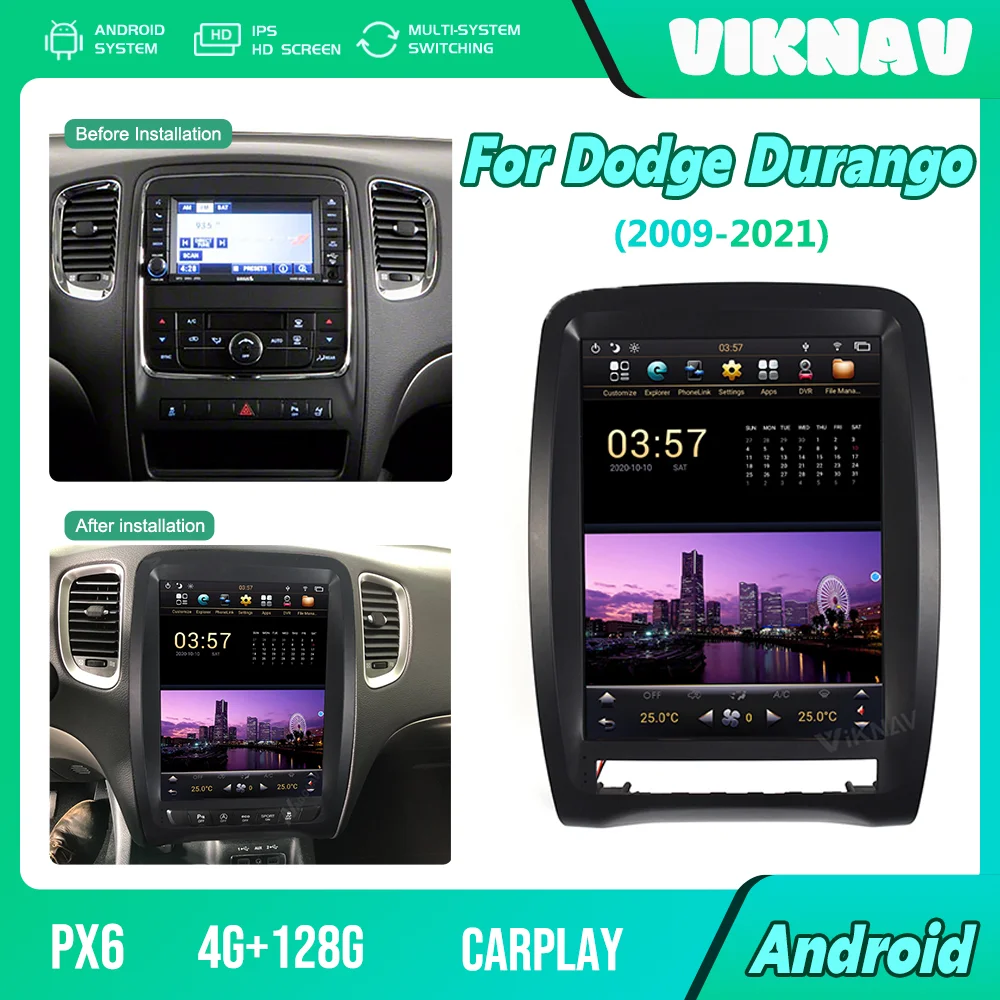 Автомобильный радиоприемник PX6 Для Dodge Durango 2009-2021 Android Тесла стиль вертикальный