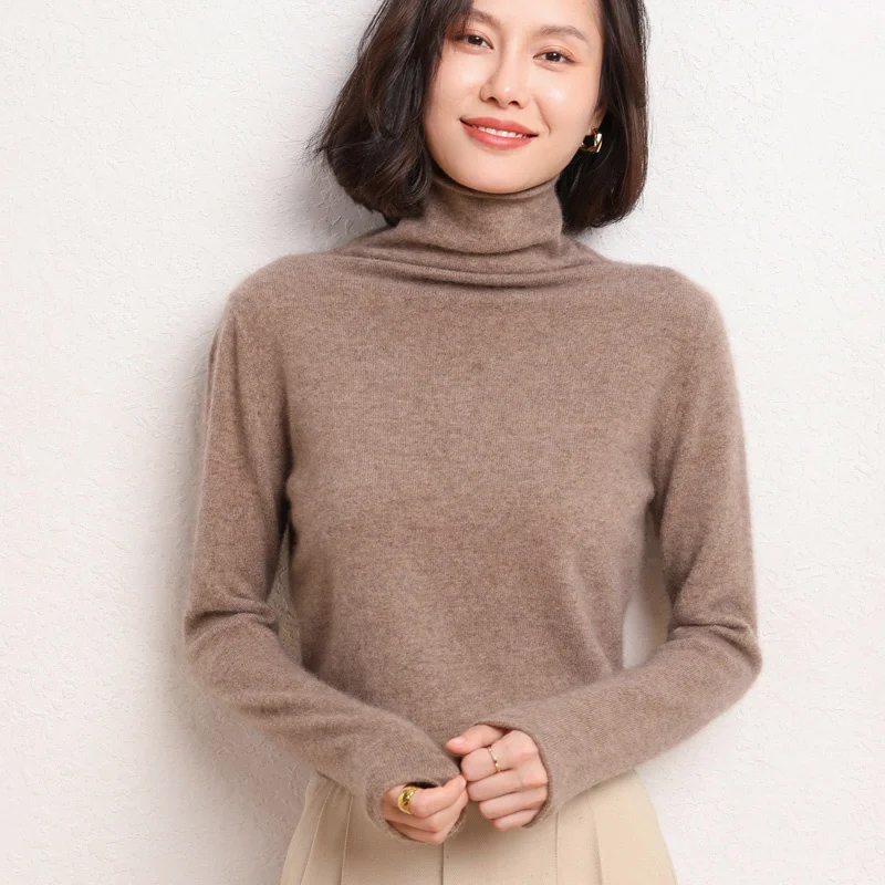 

100% Pure Wool Cashmere Sweater 2022Fall/Winter Pile Collar Pullover Korean Fashion Casual Knitted Tops Women Jacket Long Sleeve