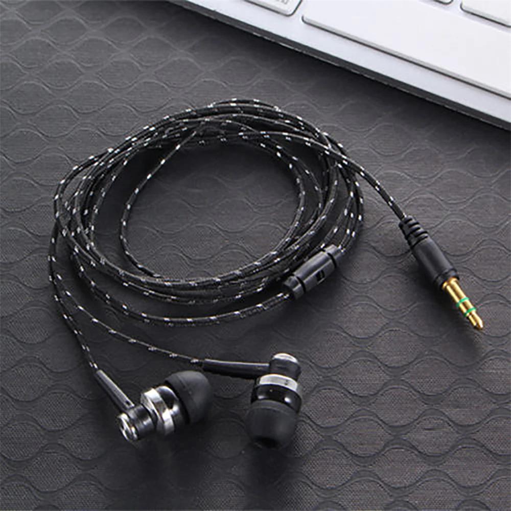 

1Pcs Hot High Quality Wired Earphone Stereo In-Ear 3.5mm Nylon Weave Cable Earphone Headset With Mic For Laptop Smartphone Gifts