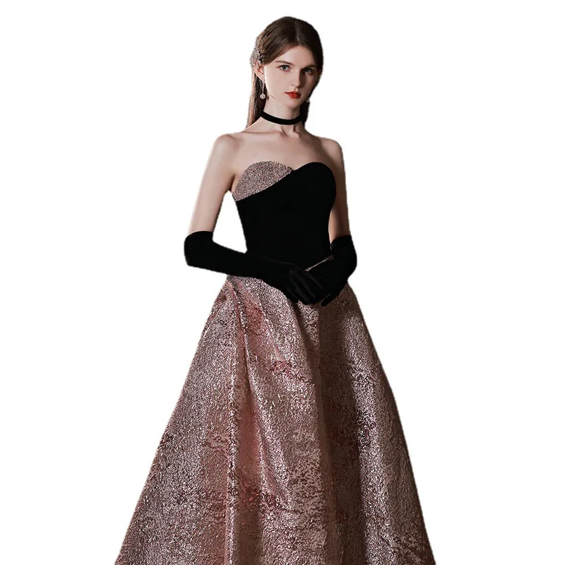 Pink Sweetheart Prom Dress Strapless Sweetheart A-Line Floor-Length Sequins Velvet Formal Party Wedding Celebrity Evening Gowns