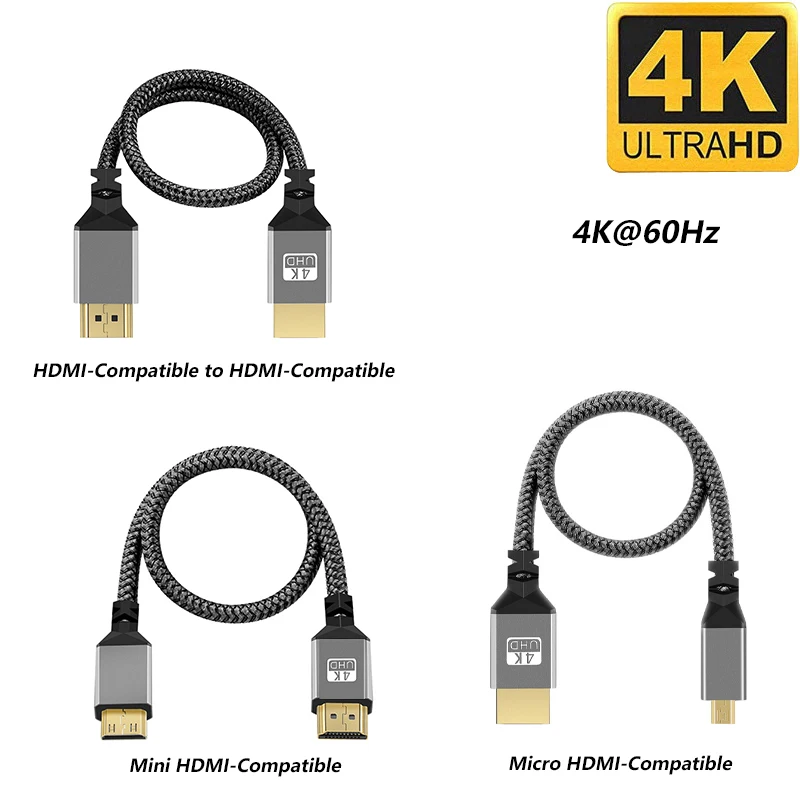 

1080P 4K@60Hz UHD V2.0 Mini-HD Micro-HD TO HD Male To Male Nylon Braid Cable for Laptop PC Tablet Camera Monitor Projector HDTV
