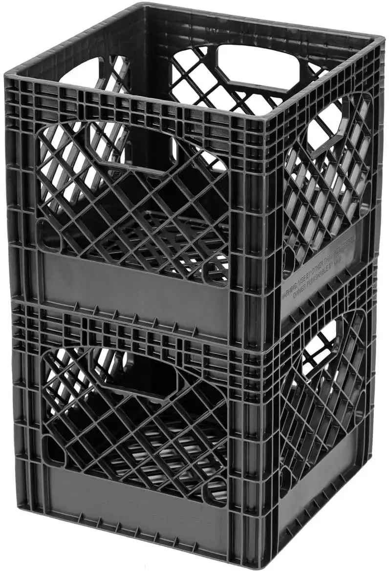 

Plastic Heavy-Duty Plastic Square Milk Crate Black 2PK